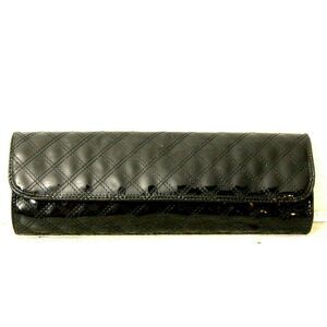 GAP QUILTED GLOSSY BLACK PATENT VEGAN LEATHER PVC FLAP CLUTCH PURSE HANDBAG